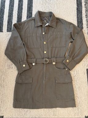 DL1961 Belted Olive Utility Dress Belted Mini Dress Cotton Safari Military